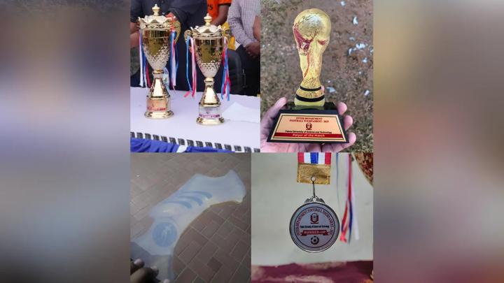 পাবিপ্রবির ফুটবল টুর্নামেন্টে দেওয়া বিভিন্ন পুরস্কার।  ছবি: সংগৃহীত
