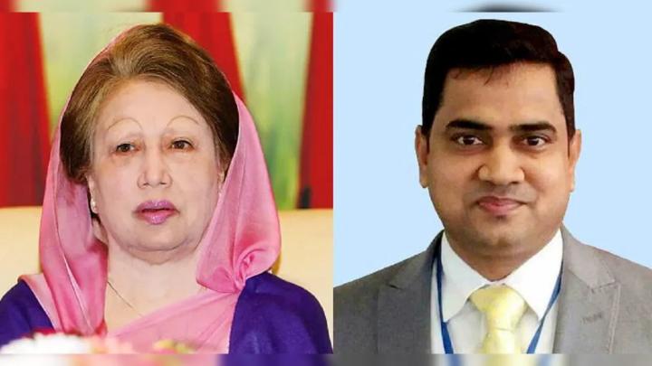 বাঁ দিকে খালেদা জিয়া ও ডানে মুশফিকুল ফজল আনসারী। ছবি : সংগৃহীত